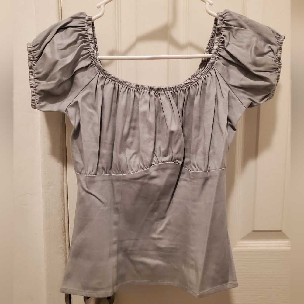 Pinup Girl Clothing Couture Peasant Top Grey EUC